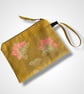 Yellow Linen Lotus Flower Zip-Up Pouch