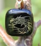 Silver dragon head decal glass pendant, dragon fused glass necklace F31 - Image 1