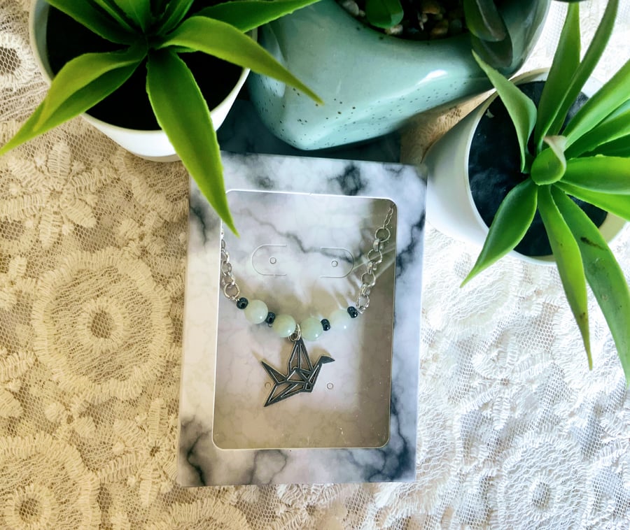 Origami Crane Bird Pendant Necklace.