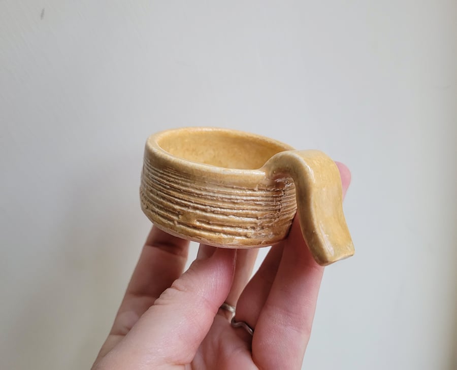 Beige biscuit pottery tealight candle holder with handle gift Seconds Sunday 