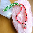 Watermelon Cocktail Charm Shell Bead Necklace, Red & Green