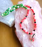 Watermelon Cocktail Charm Shell Bead Necklace, Red & Green