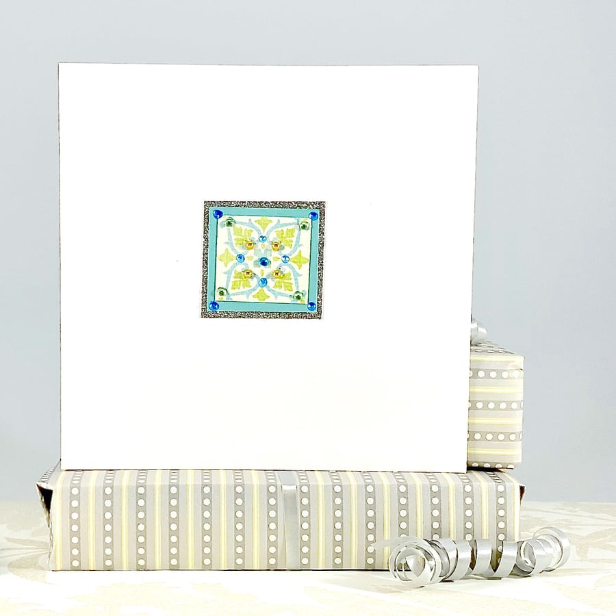 Handmade jewelled birthday card - Persian moroccan tile pattern