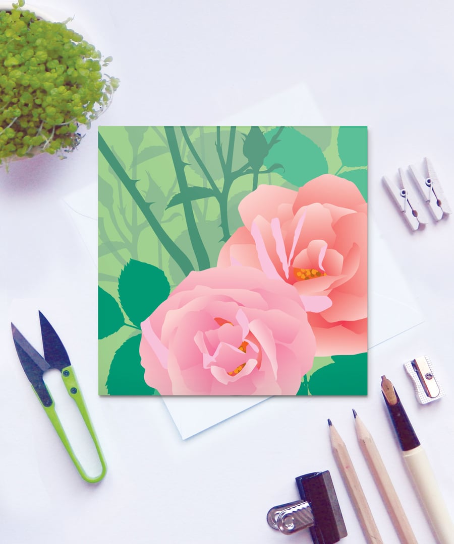 Pink Rose Card - birthday, summer, Mothers Day