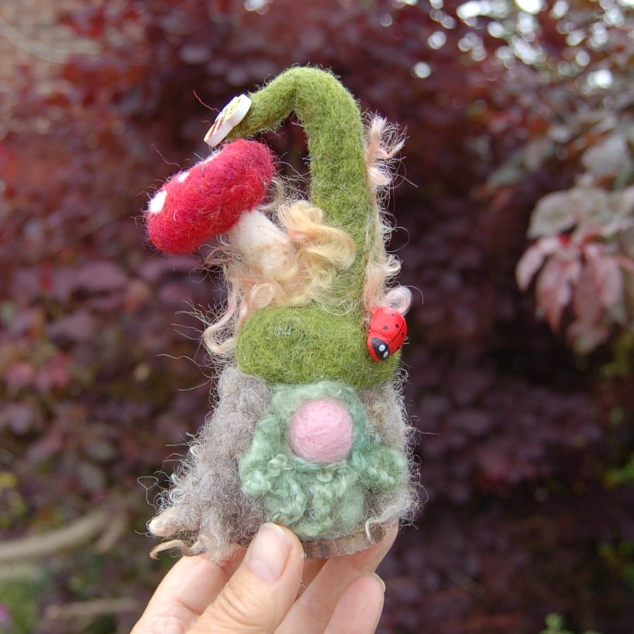 Needle felt Woodland gnome in an enchanted forest Tomte Gonk Totem