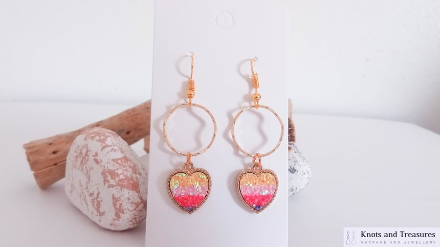 Gold and Multicolour Sequin Heart Earrings