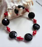 Designer Bamboo Coral & Faceted Black Onyx Sterling Silver Bracelet - Image 7