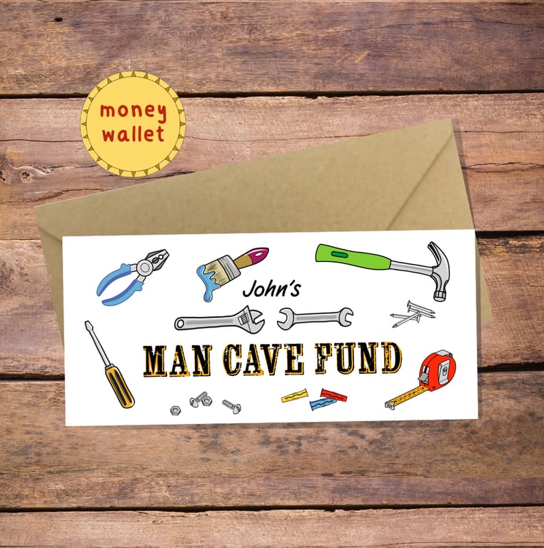 Man Cave Fund Personalised Money Wallet Card - cash gift envelope