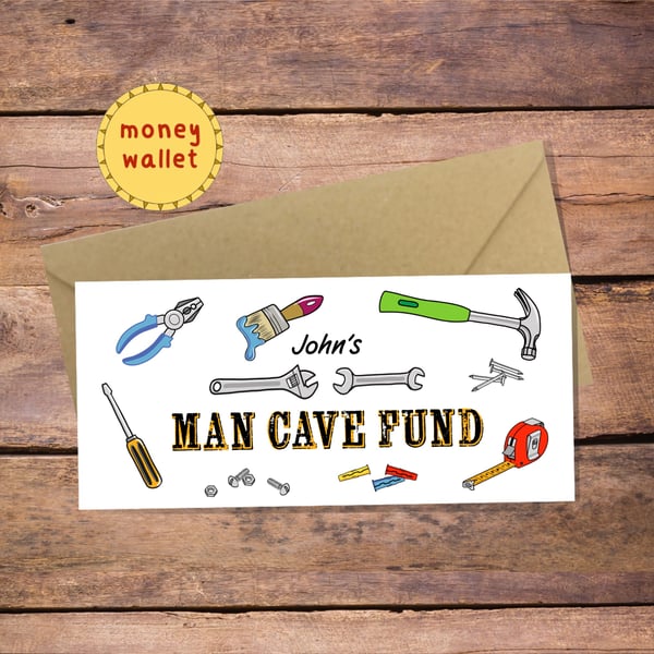 Man Cave Fund Personalised Money Wallet Card - cash gift envelope