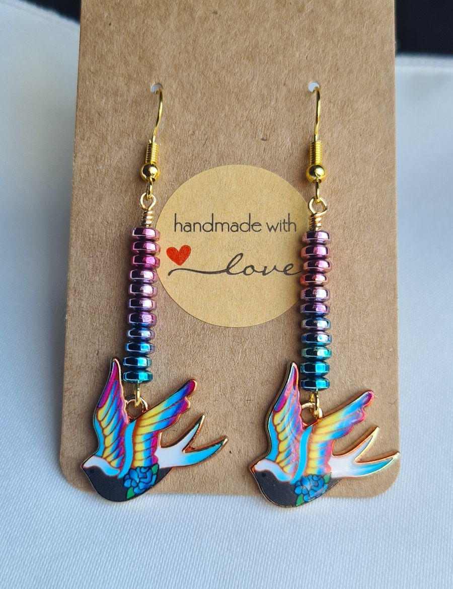 Beautiful Bird Earrings with Colourful Haematite  - Design 2