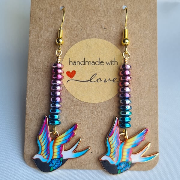 Beautiful Bird Earrings with Colourful Haematite  - Design 2