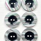 6 MOP-Effect Buttons, Shimmery, Dish, 30mm Wide, Chunky Rim, Polyester
