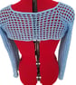  Mesh Crochet Crop Top, Sexy Cotton Shrug, Blue Netting Shrug with Long Sleeves - Image 10
