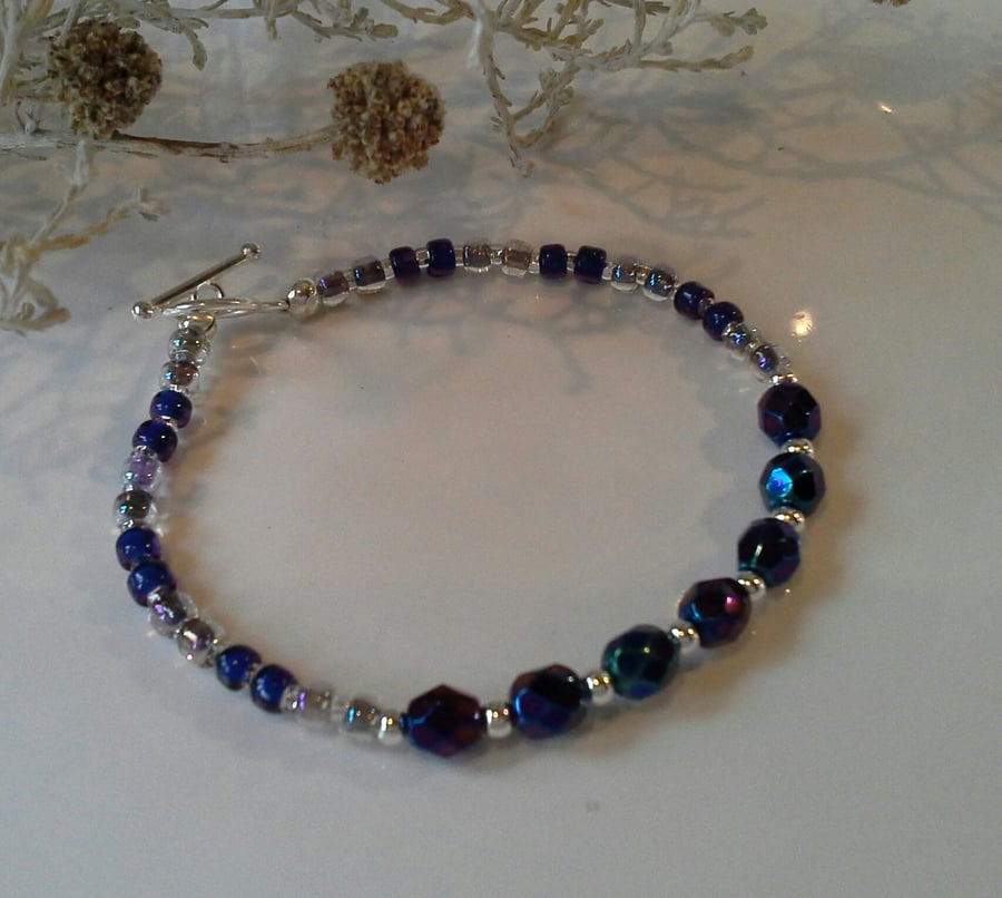 Navy Blue Dainty Skinny Bracelet Silver Plated (HELP A CHARITY)