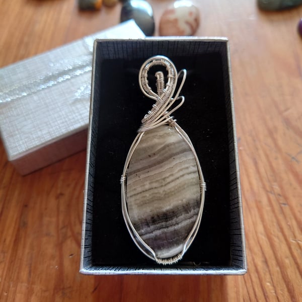 Silver plated wire wrapped Banded Calcite