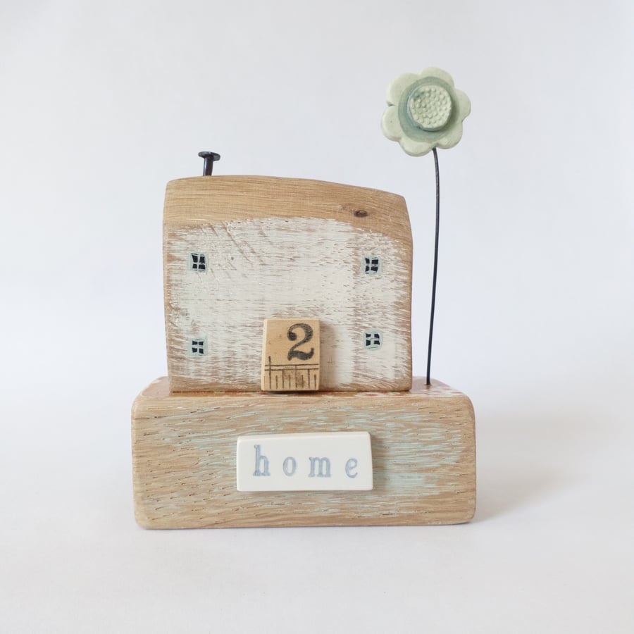 SALE - Wooden house with clay flower 'home'