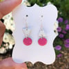 Topsy-turvy Hand enamel earrings. Pink and white enamel earrings. 