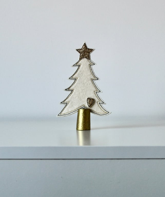 A Christmas Tree with a Heart and Painted Cork Trunk - Handmade Decoration