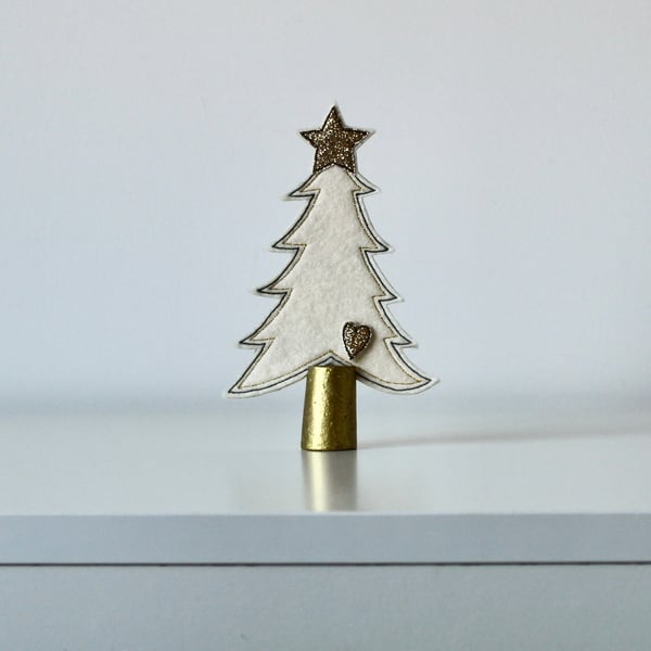 A Christmas Tree with a Heart and Painted Cork Trunk - Handmade Decoration
