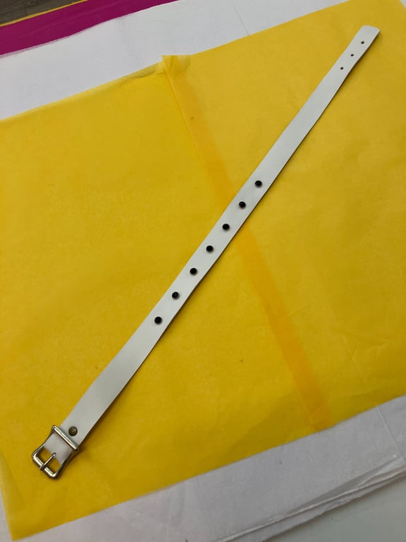 White Leather Choker with Black Gemstone Rivets (sized 17"-18.5")