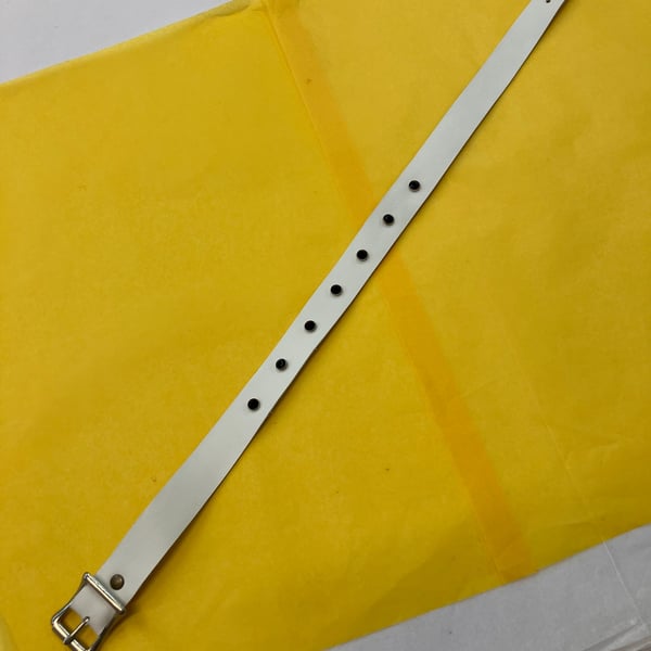 White Leather Choker with Black Gemstone Rivets (sized 17"-18.5")