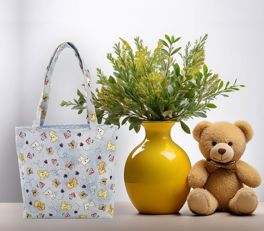 Teddy Bears & Dogs Design Tote Bag-Children-Baby Shower bag-Handmade-CTB087