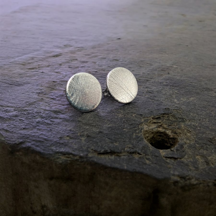 STERLING SILVER scratch stud earrings, Handmade Urban Jewellery