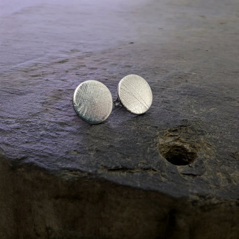 STERLING SILVER scratch stud earrings, Handmade Urban Jewellery
