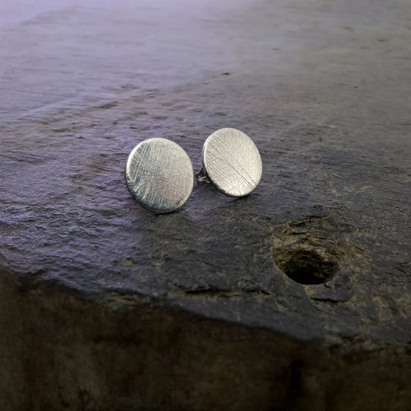 STERLING SILVER scratch stud earrings, Handmade Urban Jewellery