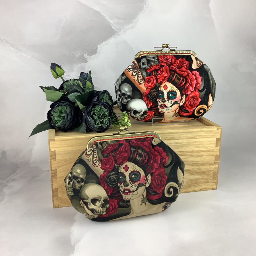 Day of the dead small frame clutch bag, Optional chain, Choice of colours