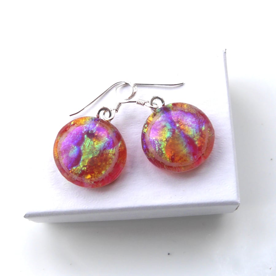 Luxury Dichroic Earrings Fused Glass L010 Sterling Silver hooks