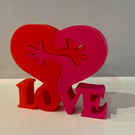 3D Printed "LOVE" Heart Sculpture - Red & pink - Modern Valentine - Home Décor