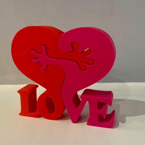 3D Printed "LOVE" Heart Sculpture - Red & pink - Modern Valentine - Home Décor