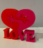 3D Printed "LOVE" Heart Sculpture - Red & pink - Modern Valentine - Home Décor