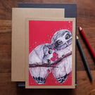 Two owls - blank card from original artwork 