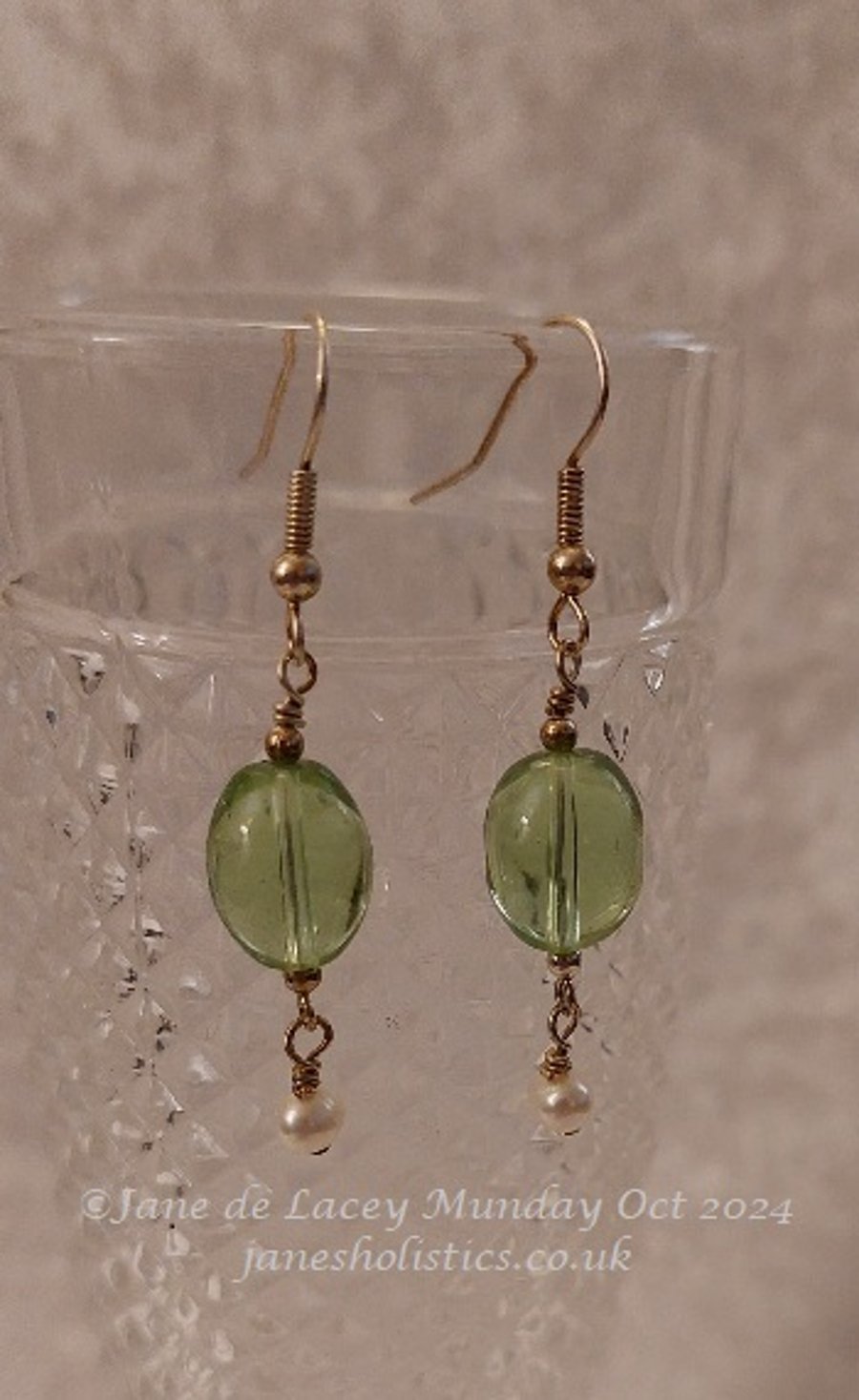 Dangly Green and pearl Drop Earrings