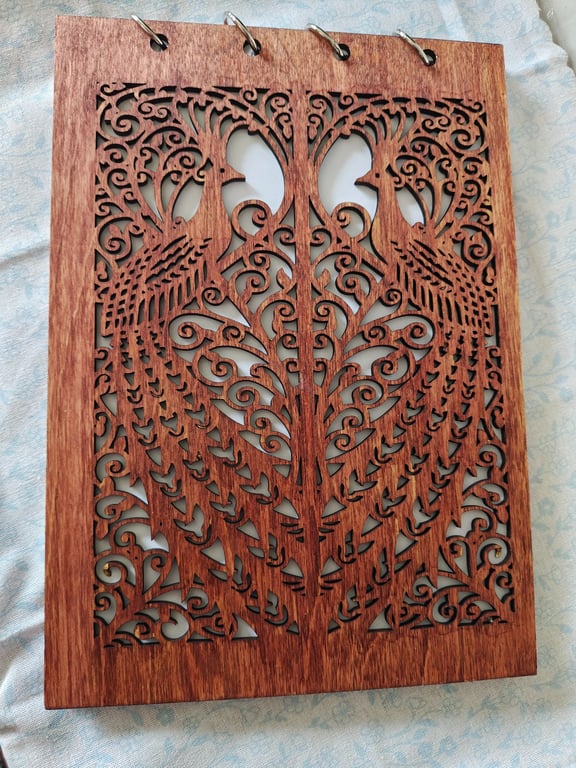 Decorative peacock wooden notebook