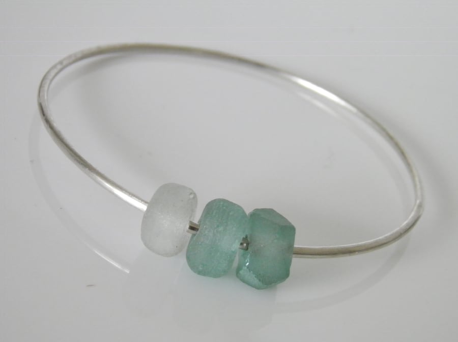 Large Sterling Silver Bangle Glass Beads