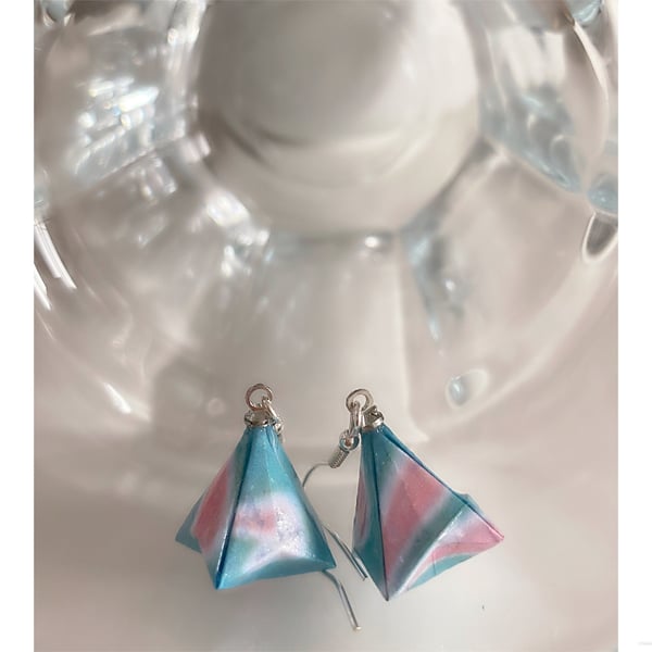 Origami Geometric Earrings, Paper Triangle Earrings, Paper Diamond Earrings