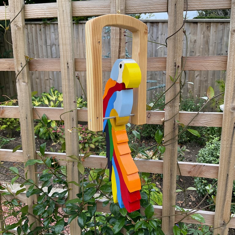 Handcrafted Beech Wood Colourful Painted Parrot Hanging Decoration  