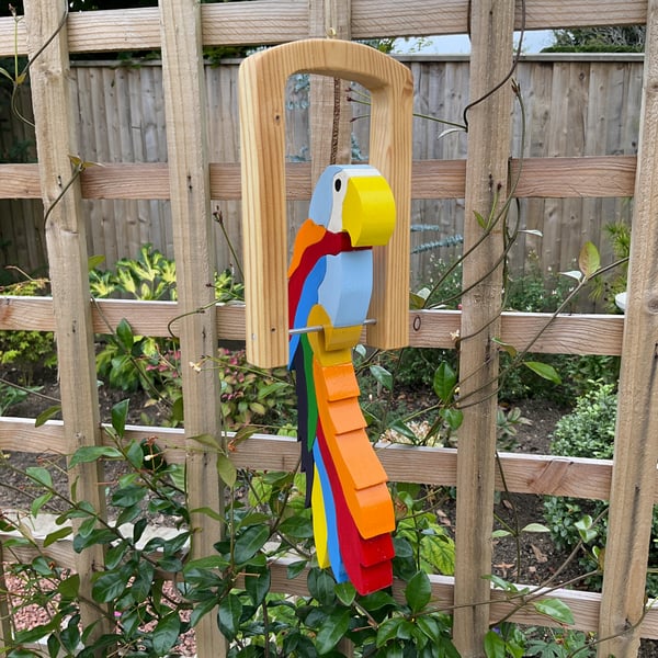 Handcrafted Beech Wood Colourful Painted Parrot Hanging Decoration  