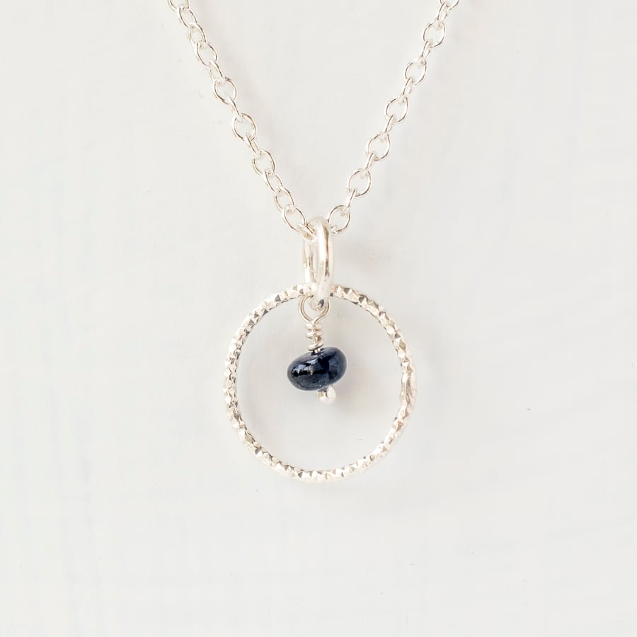 Blue Sapphire with Sterling Silver Silm Circle Pendant Necklace