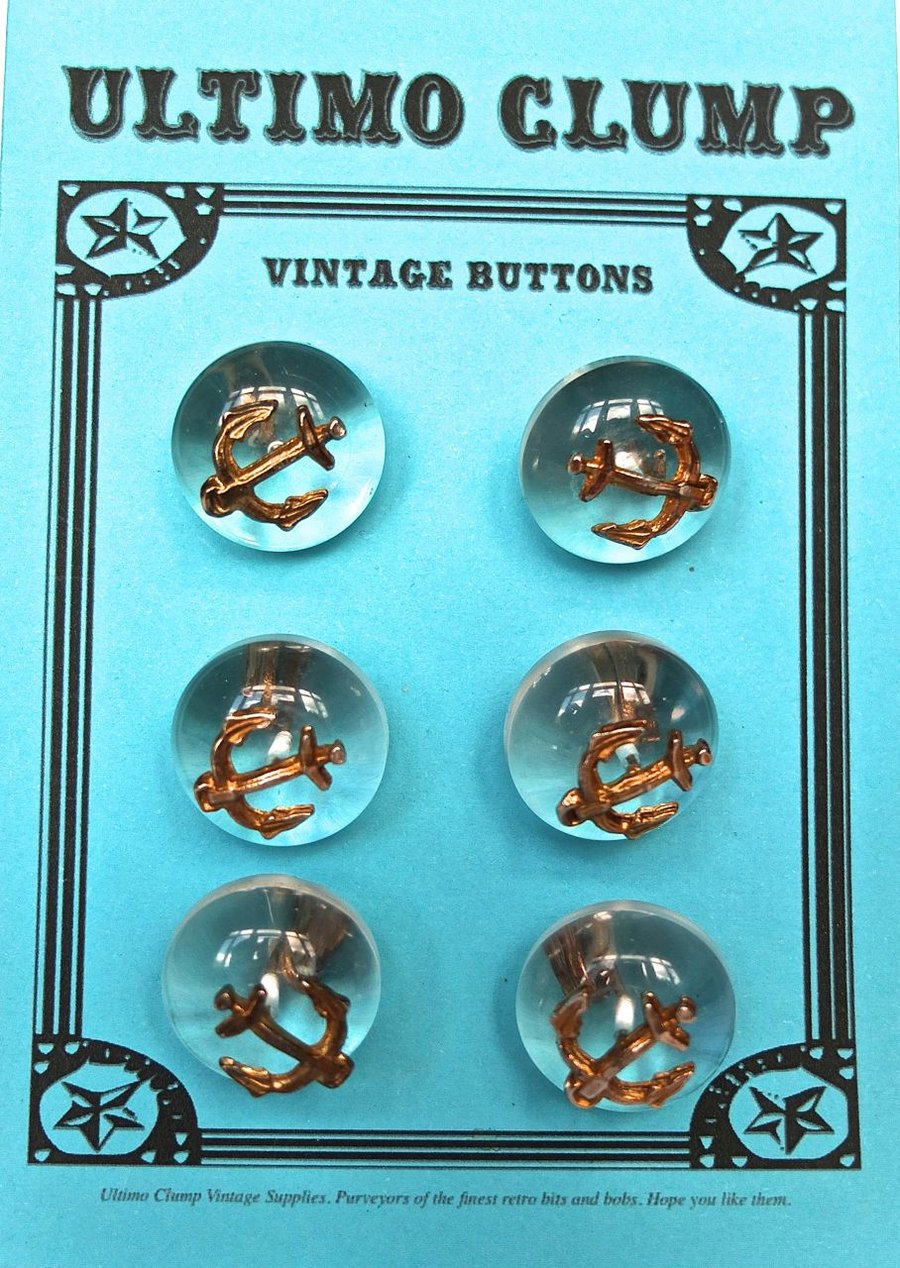 6 Vintage Clear Anchor Buttons