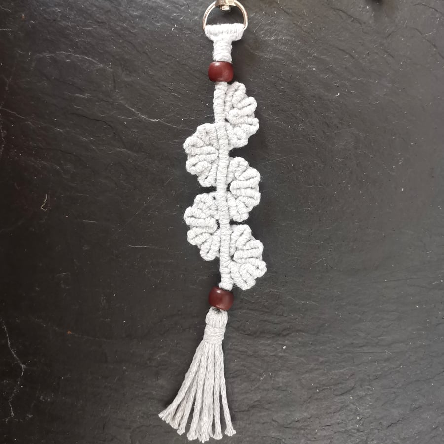 Handmade macrame keychain, vine leaf, boho keyring or bag charm