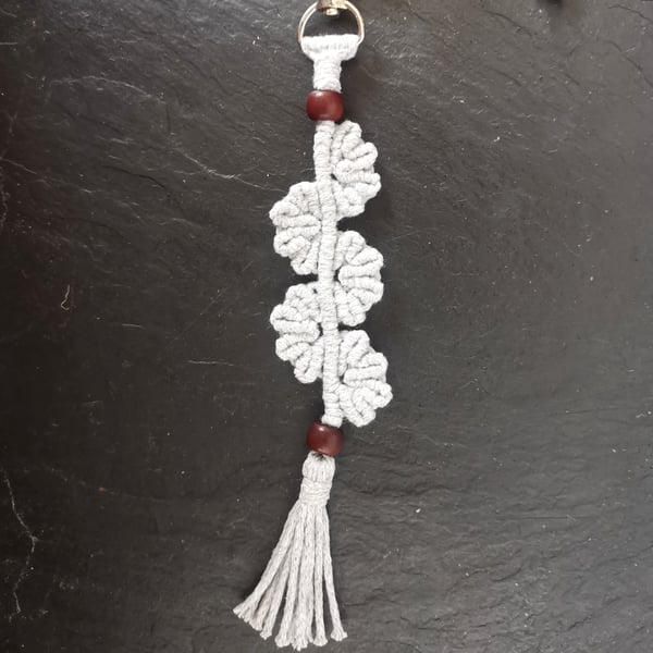 Handmade macrame keychain, vine leaf, boho keyring or bag charm
