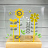 Retro inspired fused glass art panel , candle holder