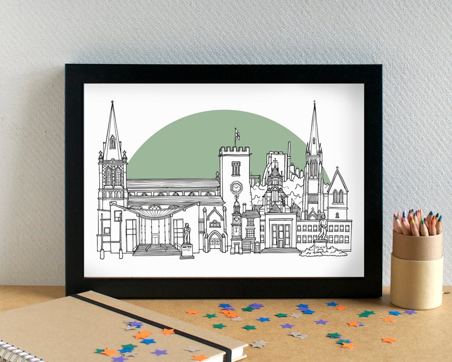 Rugby Warwickshire Skyline Art Print