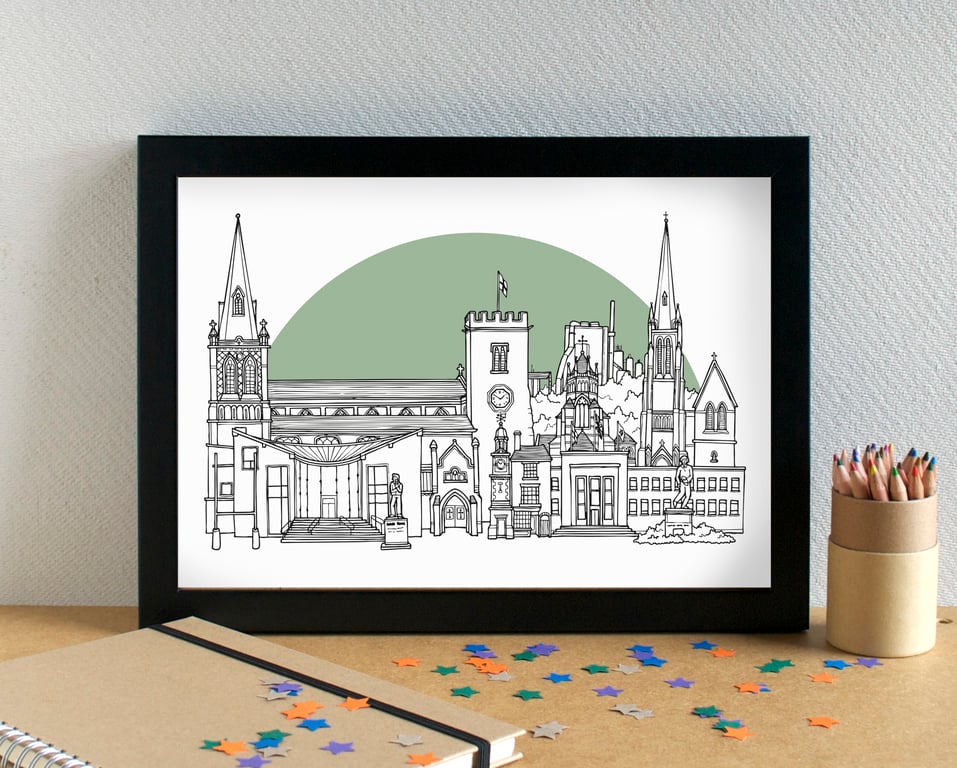 Rugby Warwickshire Skyline Art Print