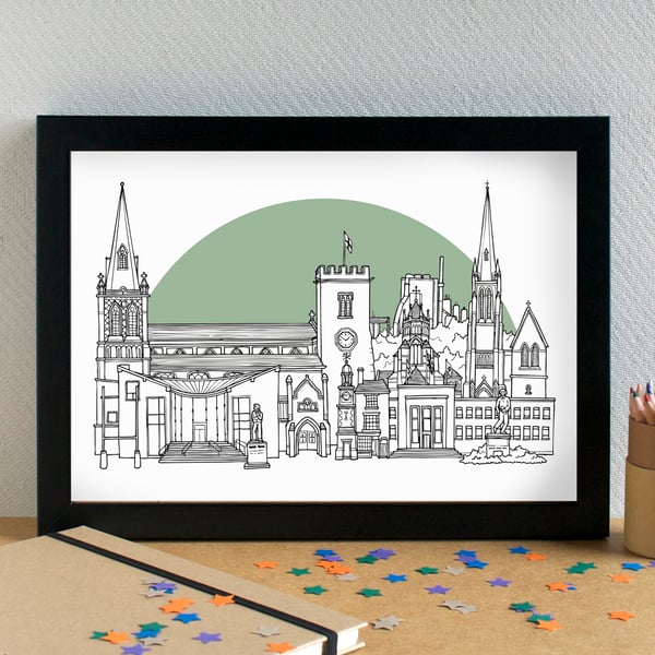 Rugby Warwickshire Skyline Art Print