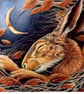 Hand Finished 24 Carot Gold Midnight Hare Mini Blank Greeting Card - Image 2